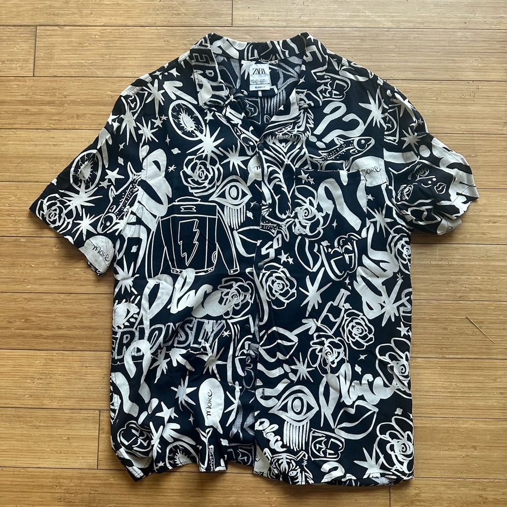 Zara Black Graphic Men's Shirt